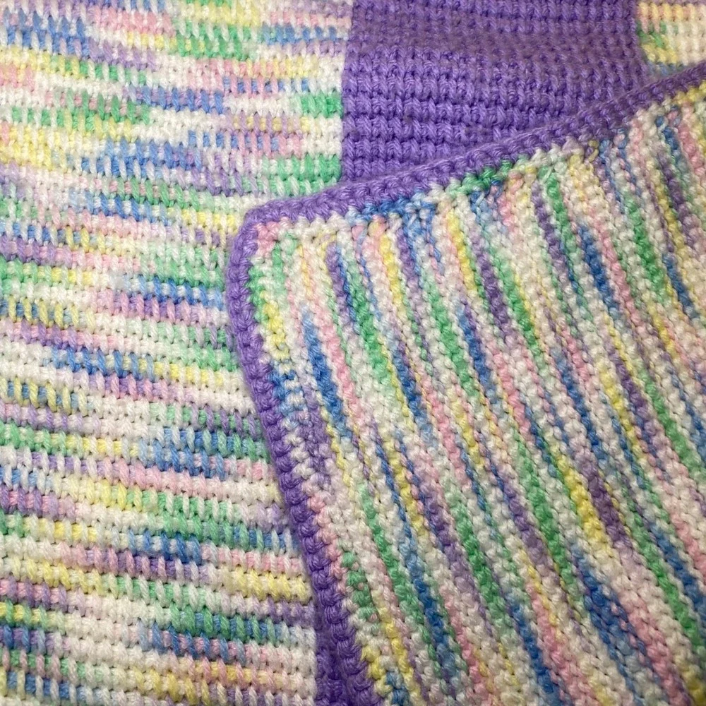 Handmade Crochet Baby Blanket Pastel Variegated Lavender Throw 36x51